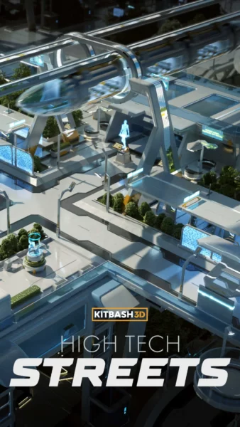 【Kitbash3D】High Tech Streets 3D 建筑场景模型资产包