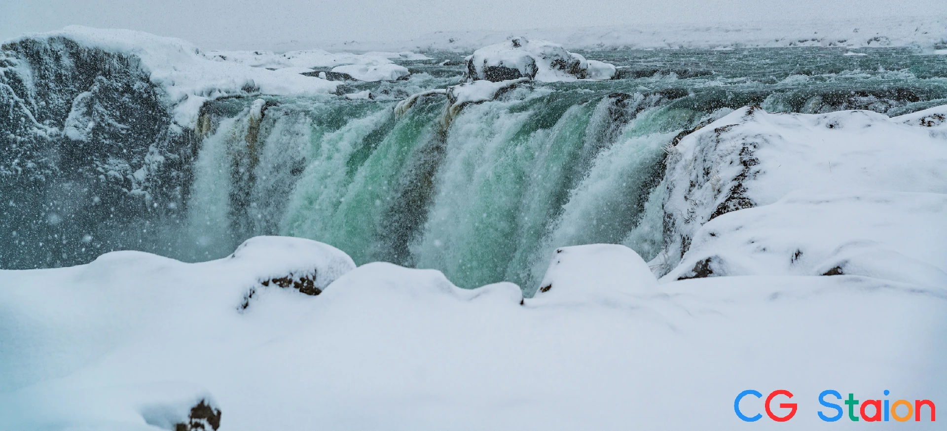 146张冬季瀑布河流白雪覆盖岩石高清参考图片1