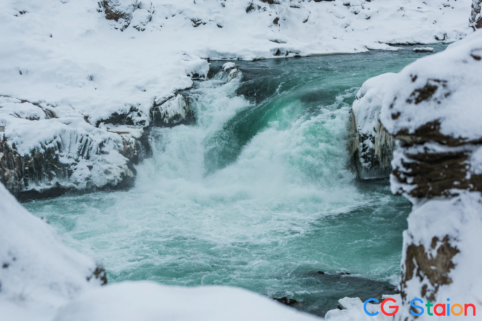 146张冬季瀑布河流白雪覆盖岩石高清参考图片5