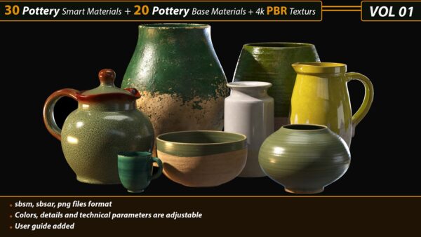 【Substance Painter】30 个陶器智能材质球 ＆ 20 个陶器基础材质 ＆ 4k PBR 纹理