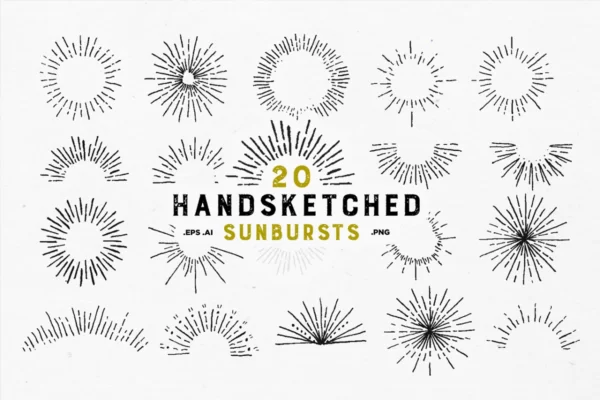 【2D画笔资产】【Creative Market】20 Handsketched Sunburst Brushes