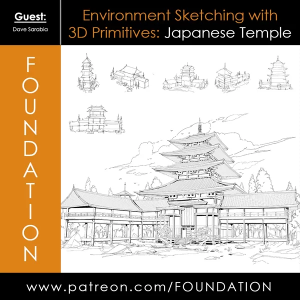 【中英双字】【Foundation Patreo】Dave Sarabia 使用 3D 基元绘制环境素描：日本神庙
